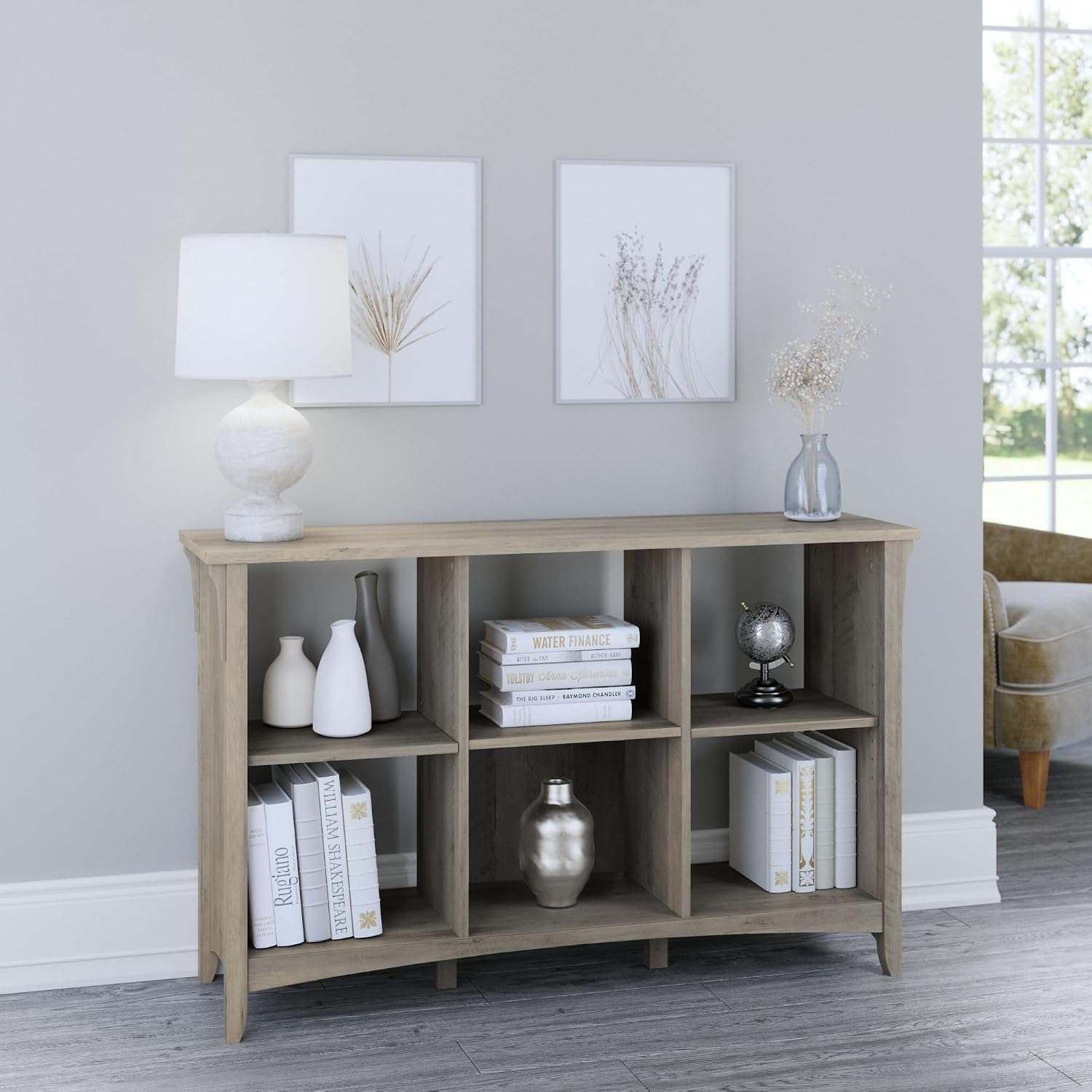 Bush Home Salinas 6 Cube Organizer in Driftwood Gray, Office Storage Solution, Home Organizer with Open Shelving, Compact Unit for Books and Supplies