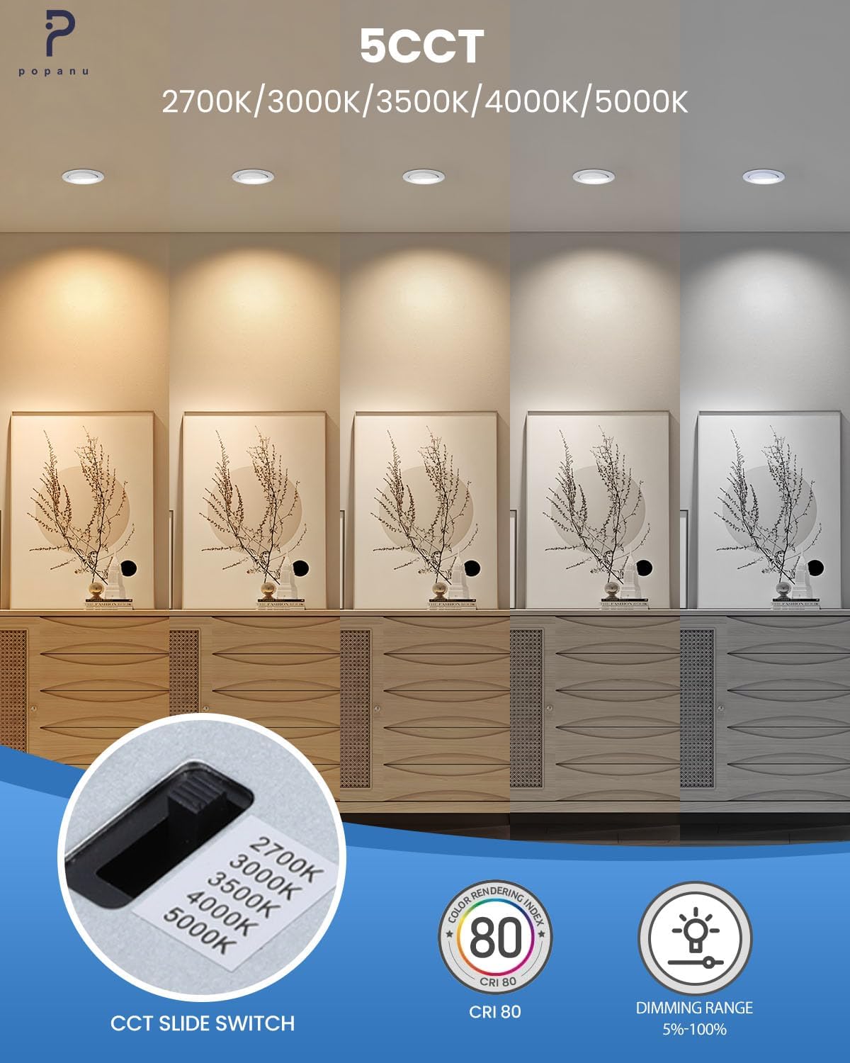 POPANU 4 inch LED Gimbal Recessed Light, 9W 750lm Eyeball Sloped Ceiling Task Lighting, Soffit Wafer Indoor Directional Lighting, 90° Tilt and 360° Rotation Recessed Lighting 4 inch White 12Pack