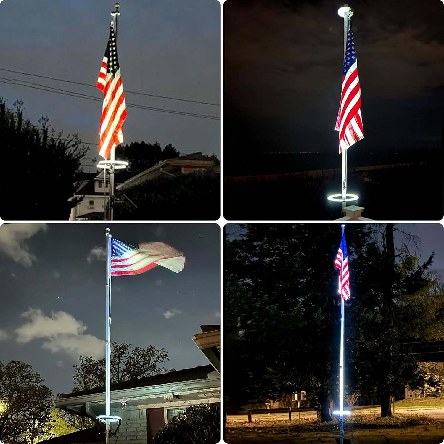Flag Pole Light Solar Powered 4640 Lumens Brightest Solar Flagpole Light Outdoor Waterproof Dusk to Dawn 32 LED Ring Spotlights 12000mAh Batteries Adjustable Clamp fit 2-6' Dia Flagpoles