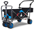 Folding Utility Wagon Heavy-Duty Collapsible Garden Cart with Brakes & Adjustable Handle & All Terrain Wheels for Gardening, Beach Trips,Outdoor Camping, Shopping (Black Blue)