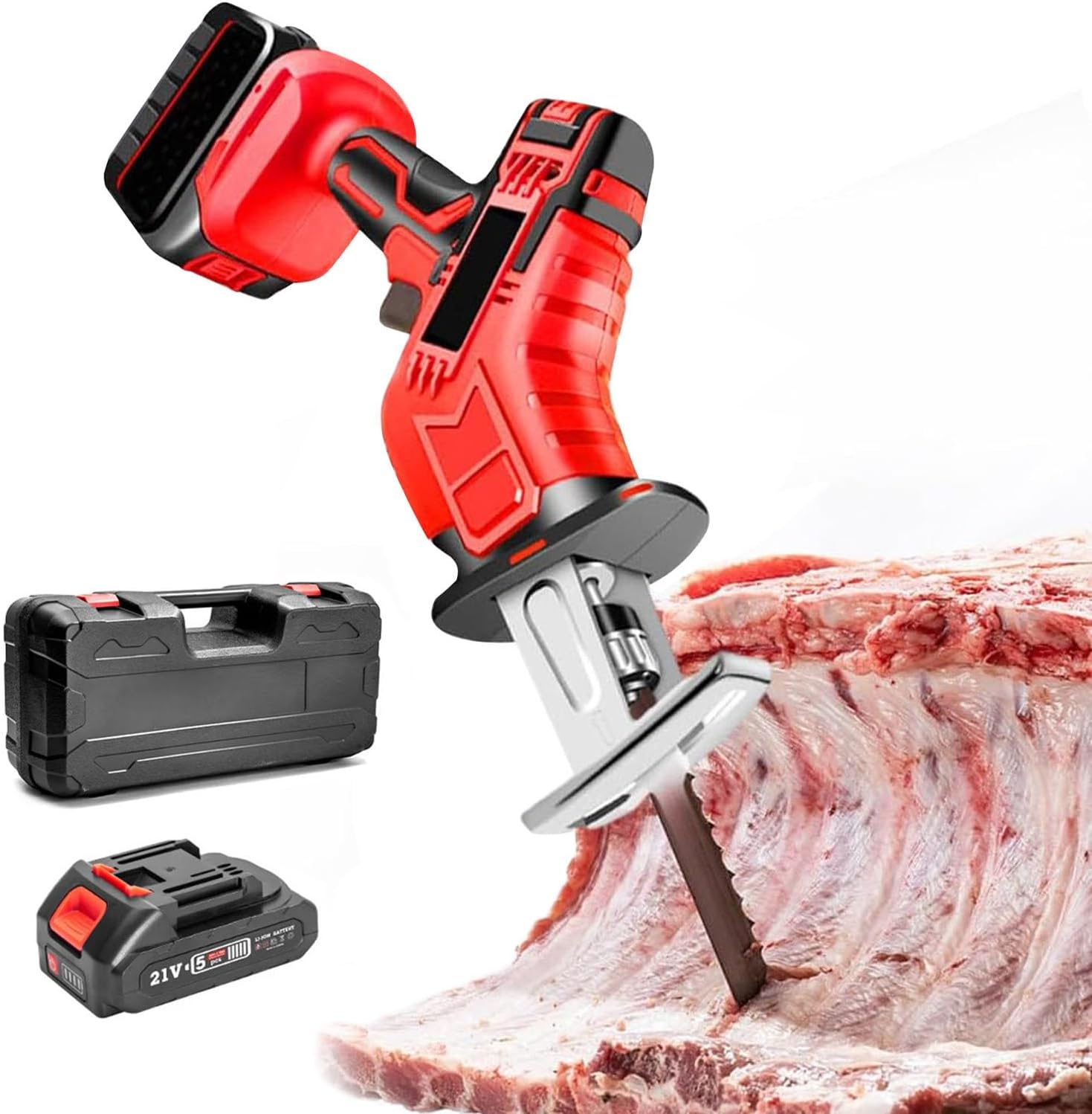 Electric Bone Saw with Battery, 0-3000rpm Stainless Steel Saw Blade, LED Lighting, Cordless Reciprocating Saw for Wood, Trees, Metal, PVC Pipe