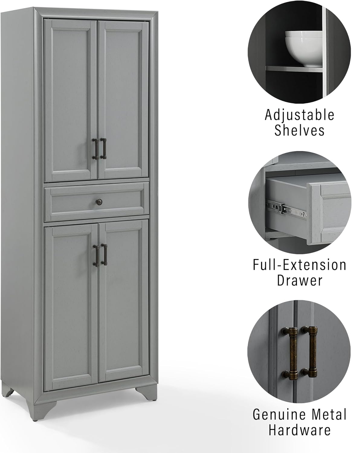 Crosley Furniture Tara 3-Piece Modern Farmhouse Sideboard Buffet Cabinet and Kitchen Storage Pantry Set, Distressed Gray