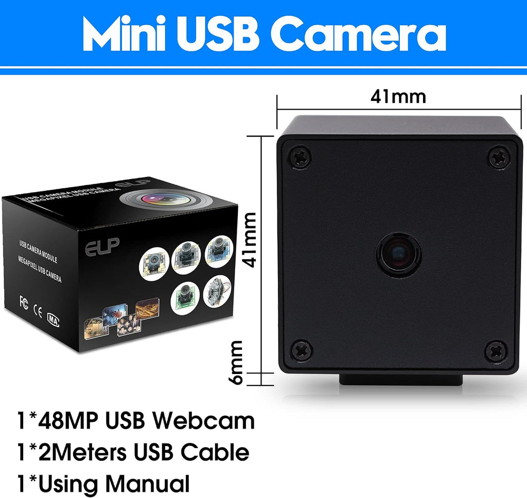 ELP 48MP Autofocus USB Camera with Metal Case for Computer Wide Angle 70degree No Distortion Lens Webcam Mini UVC USB2.0 PC Camera CCTV Video Industrial Lightburn Camera for Raspberry pi Jetson Nano
