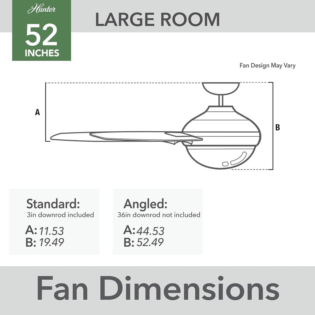 Hunter 52 inch Indoor Ceiling Fan with LED Lights - Ceiling Fan with Pull Chain, For Bedroom, Living Room, or Kitchen, Standard Mount, No Remote, 5 Blades - Hartland 50651, Matte Silver