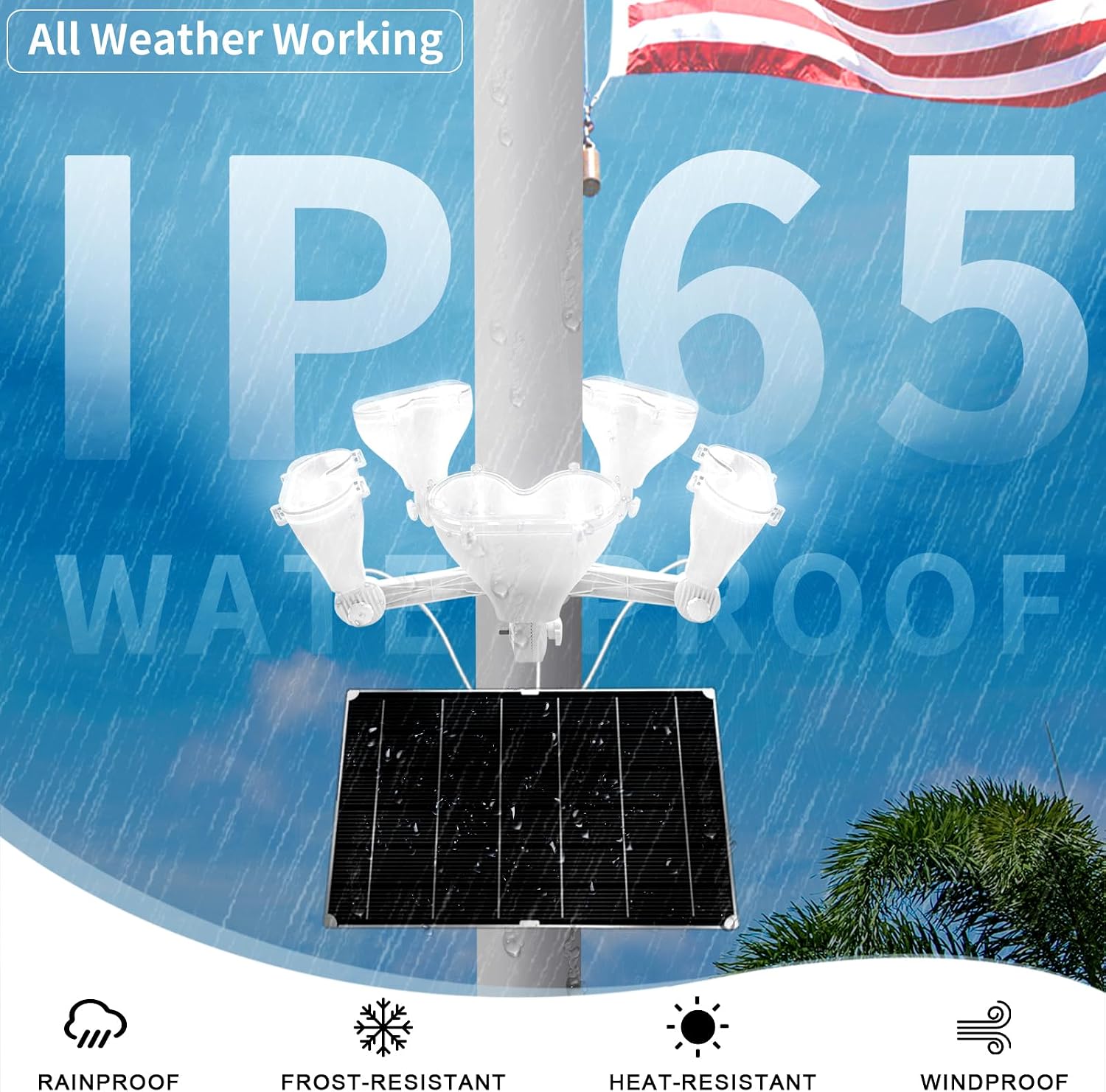 Solar Powered Flag Light,5 Super LEDs Flag Light Solar Powered,4800lm 12000mah Brightest Led Flagpole Lights Light Up American Flag Outdoor with from Dusk to Dawn