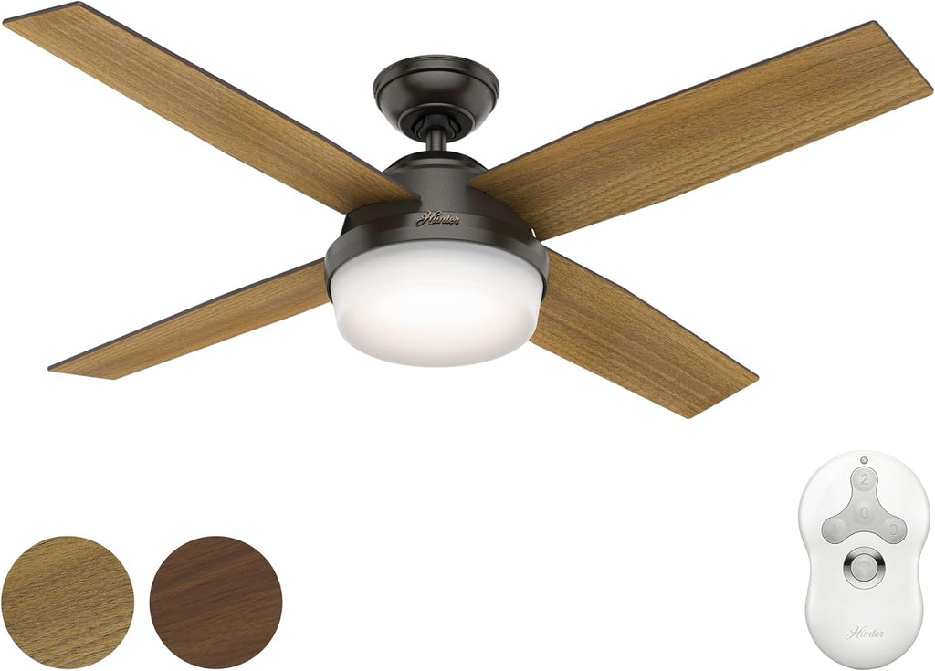 Hunter Fan 52 inch Contemporary Nobel Bronze Indoor Ceiling Fan with LED Light Kit and Remote Control (Renewed)