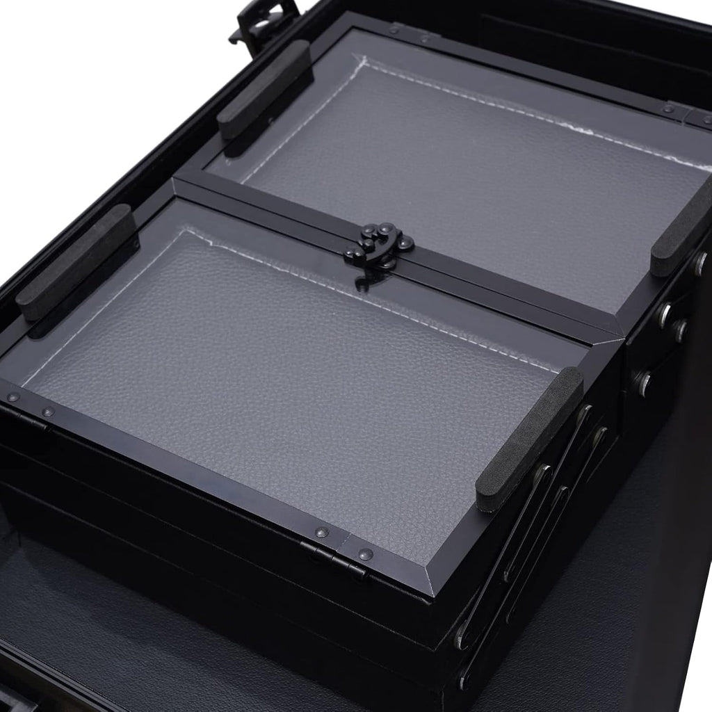Aluminum Rolling Makeup Train Case with 8 LED Light Mirror Portable Lighted Makeup Vanity Station with Wheels and Stands, Lockable Professional Cosmetic Trolley for Travel (Black)