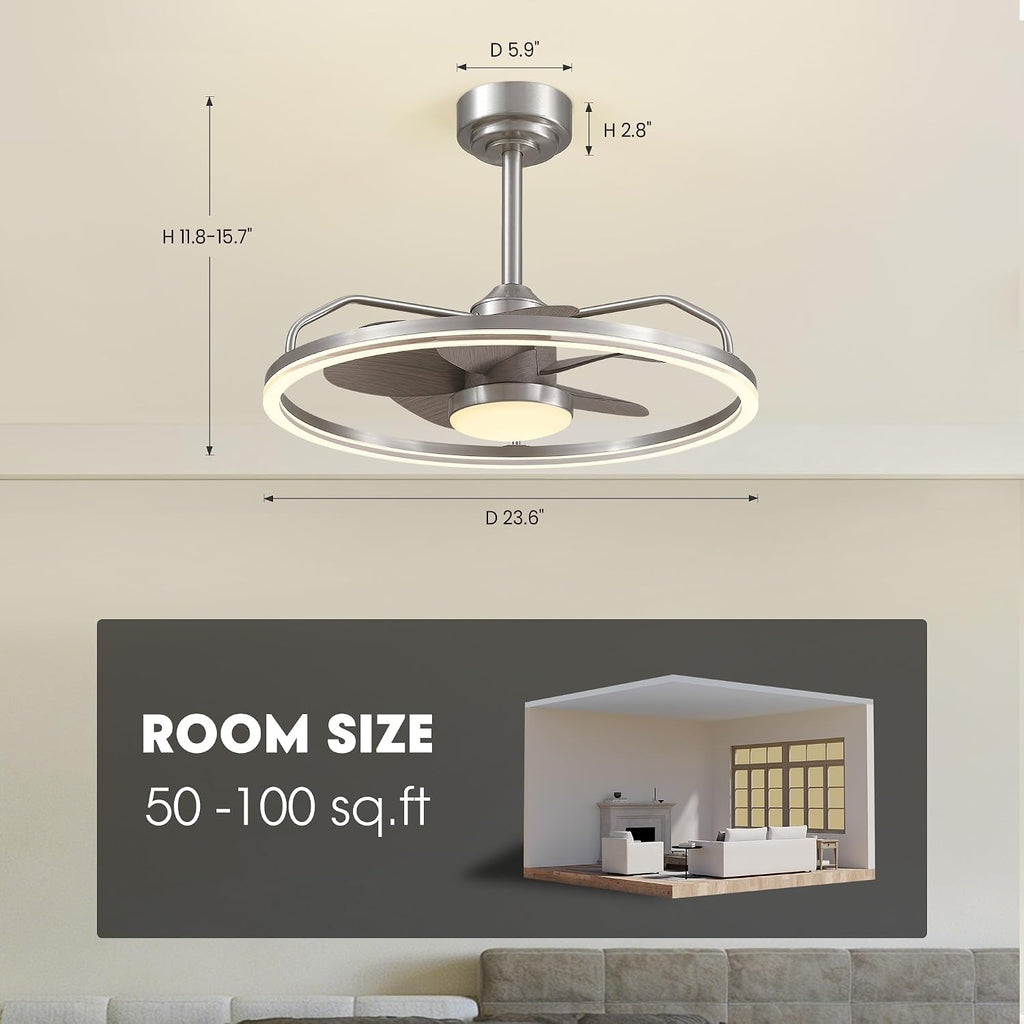 24 Inch Low Profile Ceiling Fans with Lights and Remote, 6-Speed Reversible Motor Flush Mount Modern Fandelier Ceiling Fan, App and Remote Control Dimmable LED Fan Light for Bedroom, Living Room