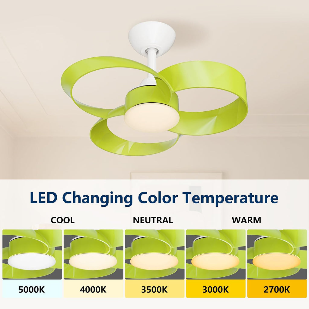 FANX 22 Inch Ceiling Fan with Light and Remote, Quiet DC Motor, Dimmable LED, Reversible 3-Speed Control, Easy Installation Downrod Fan for Small Rooms (Green)