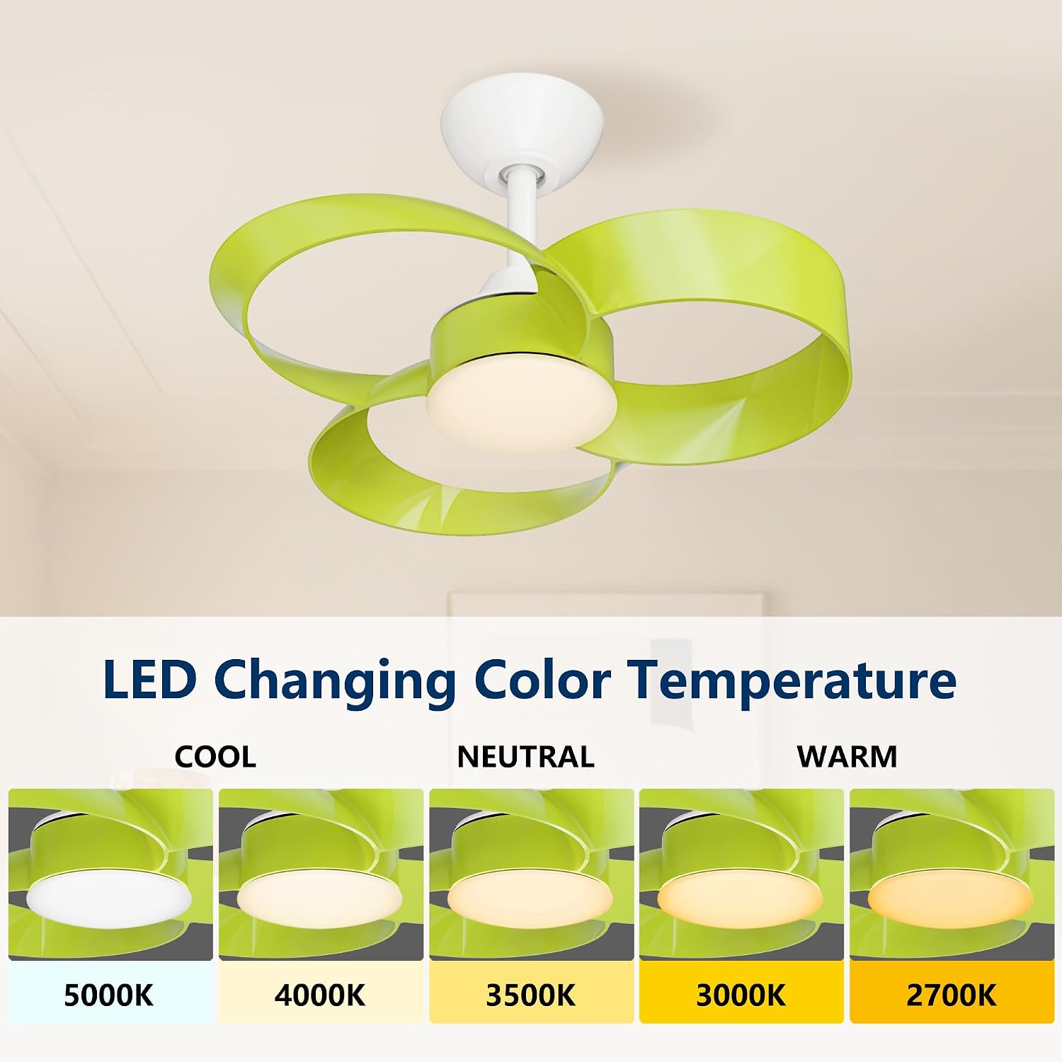 FANX 22 Inch Ceiling Fan with Light and Remote, Quiet DC Motor, Dimmable LED, Reversible 3-Speed Control, Easy Installation Downrod Fan for Small Rooms (Green)