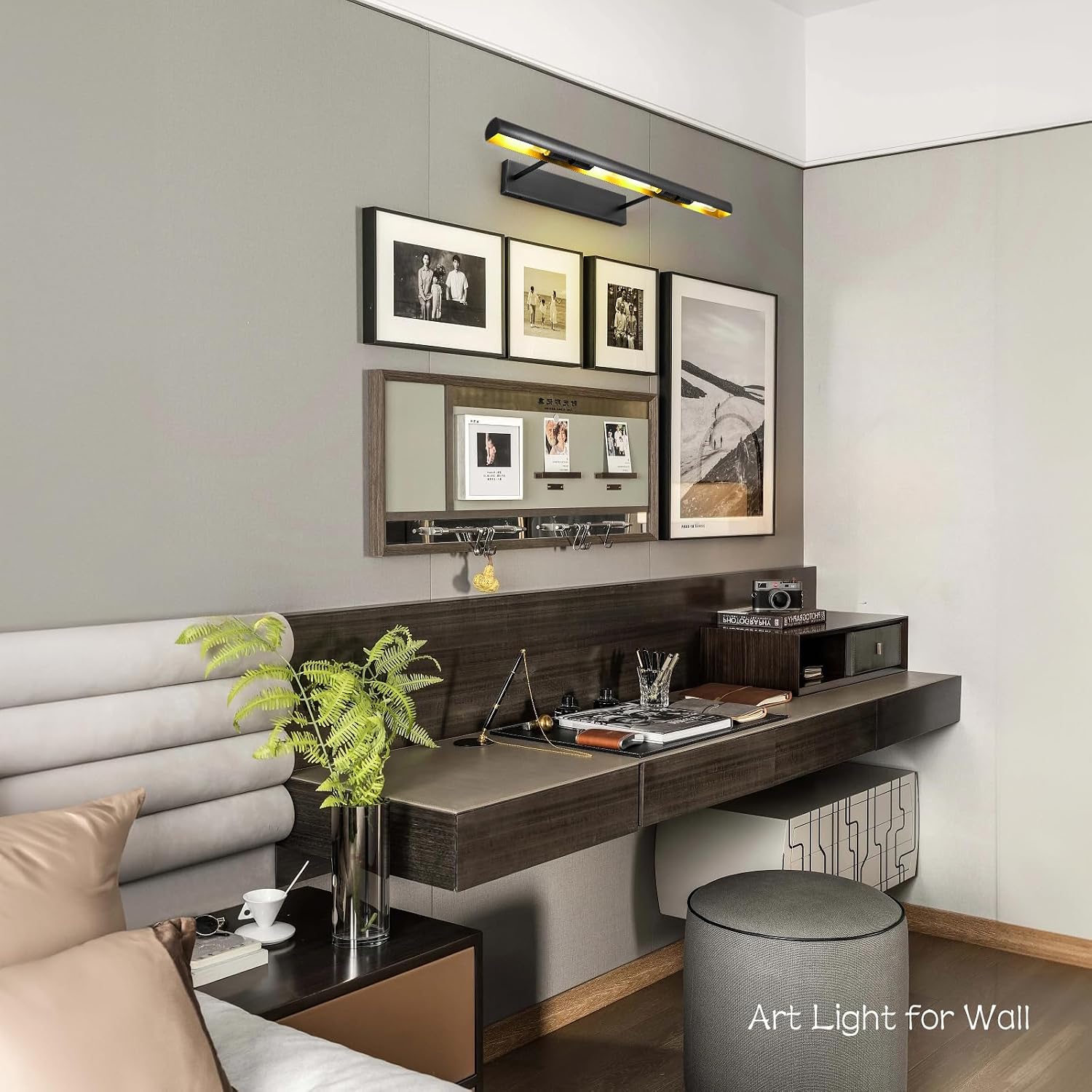 Matte Black Picture Lights for Wall, 24' Art Light Hardwired, 3-Light Bronze Gallery Light, Warm White 2700k Dimmable Picture Frame Lights, 270° Vanity Light for Bathroom, Living Room, Hallway