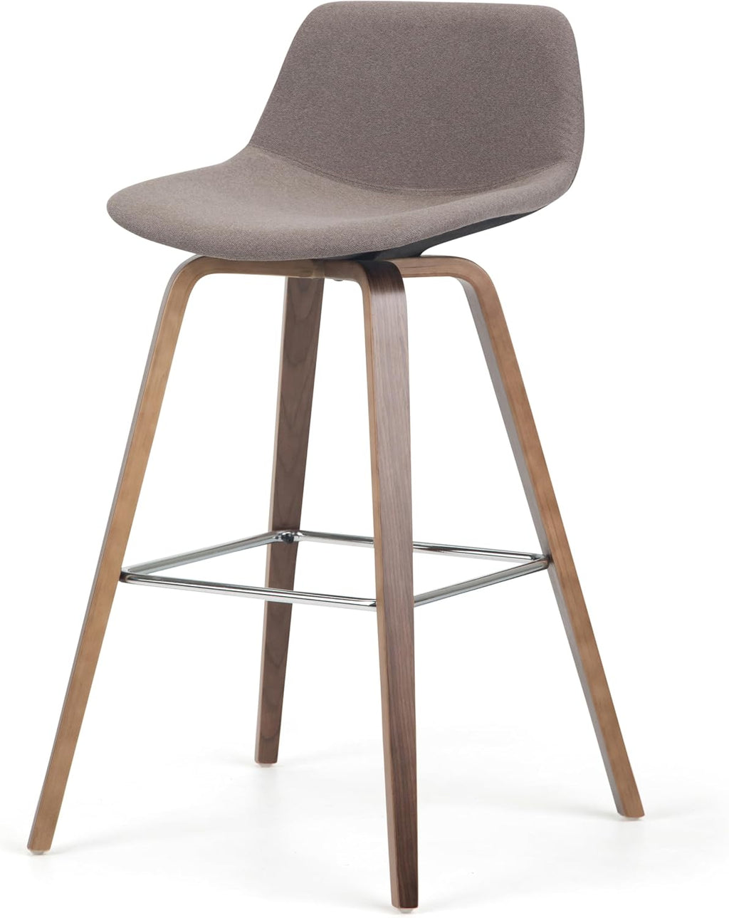 SIMPLIHOME Randolph Counter Stools (Set of 2) - 28 Inch Seat Height Upholstered Bentwood Kitchen Seats in Mocha Woven Fabric, Mid Century Modern Seating with Curved Backrest and Chrome Footrest