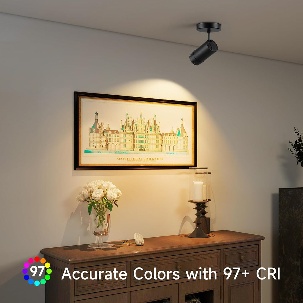 4 Pcs 9W LED Zoomable Ceiling Spotlight, Dimmable, Adjustable Beam Angle 10-55°, Swivel, CRI 97, Matte White Aluminum, Wired Accent Lamp for Corridor, Artwork, Living Room, and Modern Interiors