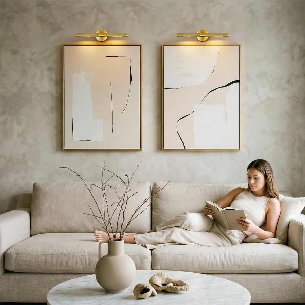 Hard-wired Knurled Picture Light, 19in Brass Picture Light for Wall, Dimmable Gold Art Lights, Rotatable 360° Sconce for Pictures Frame, Painting Wall Lights, Bathroom Wall Sconce, E12 Bulbs Included