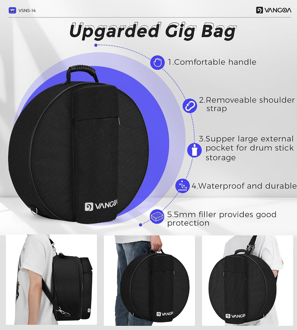Vangoa Snare Drum Kit with Remo Head 14' x 5.5' Student Marching School Band Beginner Practice Snare Drum with Stand, Drumstick Holder, Padded Gig Bag, Mute Pad, Neck Strap, and 5A Drum Sticks, Black