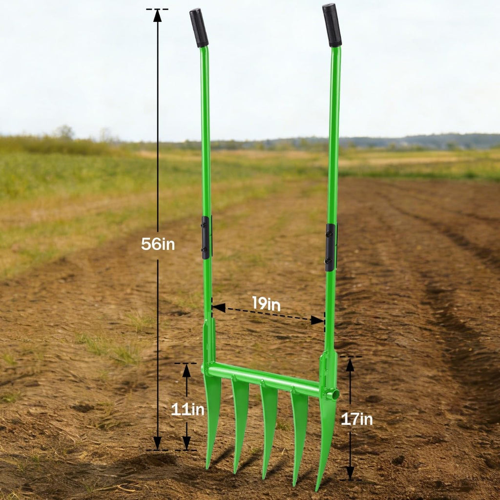 5 Tines All Steel Broadfork, 56' Broad Fork Garden Tool Heavy-Duty Digging Pitchfork, Non-Slip Grips & Detachable Design for Gardening, Farm Cultivation, and Soil Loosenin