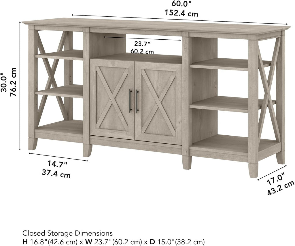 Bush Home Key West Tall TV Stand for 65 Inch TV in Washed Gray, Farmhouse Entertainment Center with Storage