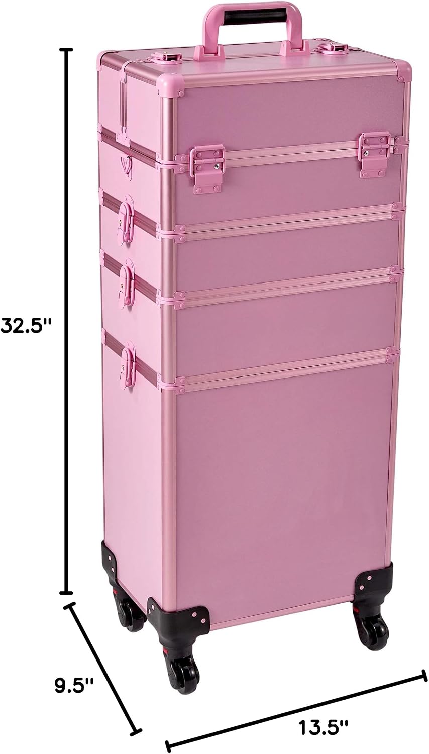 Train Case Rolling 5-in-1 with nail polish holder Portable Makeup Professional Cosmetic Organizer Makeup Traveling case Trolley Cart Trunk