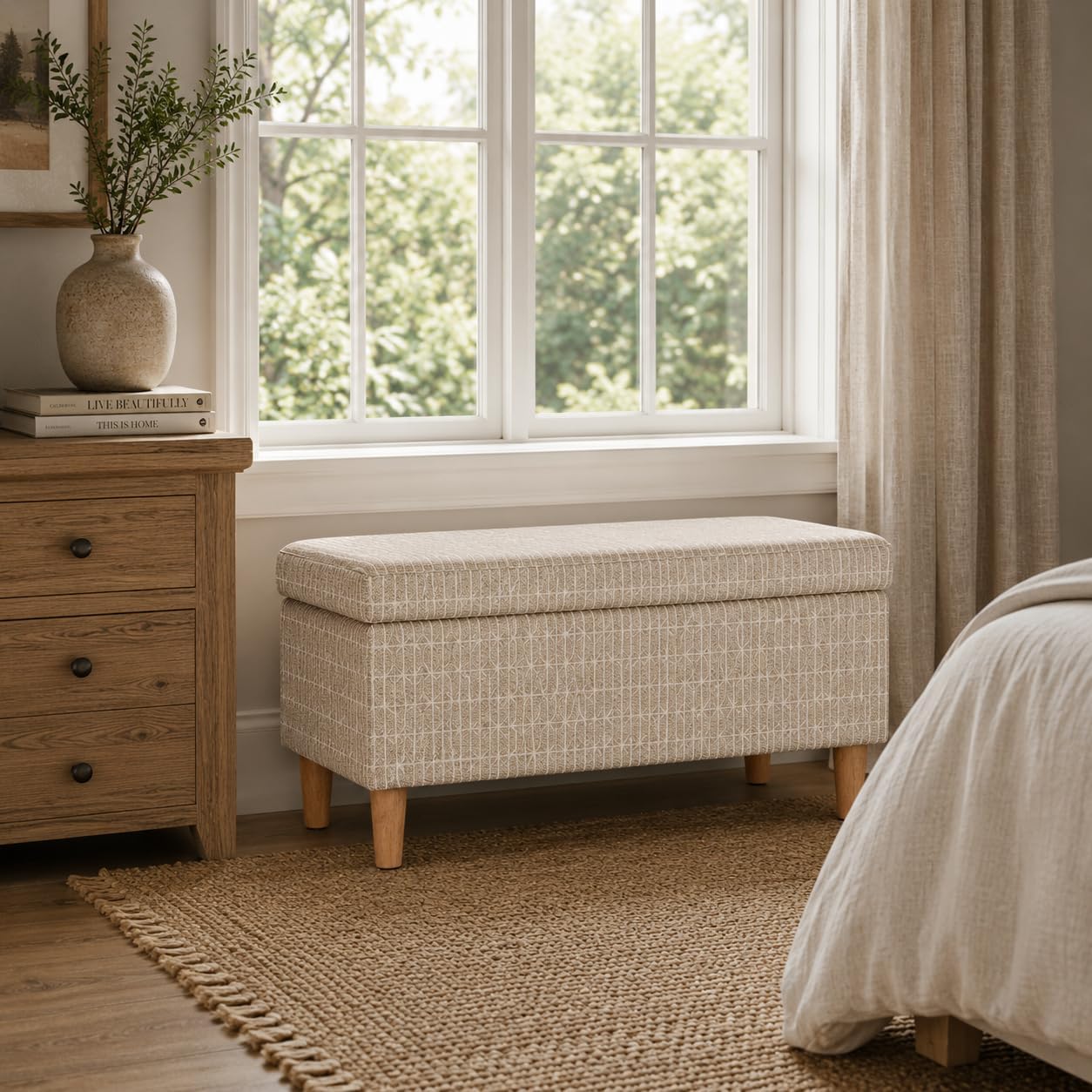 HomePop Malmo 36' Storage Bench - Tan Geometric Pattern