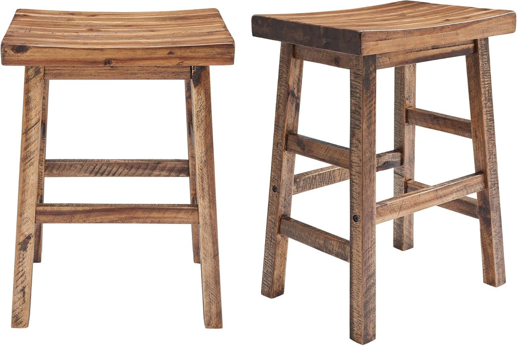 Alaterre Furniture Durango 26-Inch Industrial Wood Counter-Height Stools – Set of 2 Rustic Saddle Seat Bar Stools - Vintage Style with Light or Dark Lacquer Finish for Kitchen Island or Home Bar