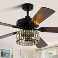 Dawn Whisper 52 Inch Black Crystal Chandelier Ceiling Fans with Lights Modern Farmhouse Vintage Ceiling Fans for Living Room Bedroom Quiet Reversible DC Motor 6 Speeds 3*E26 Light Bulbs Base