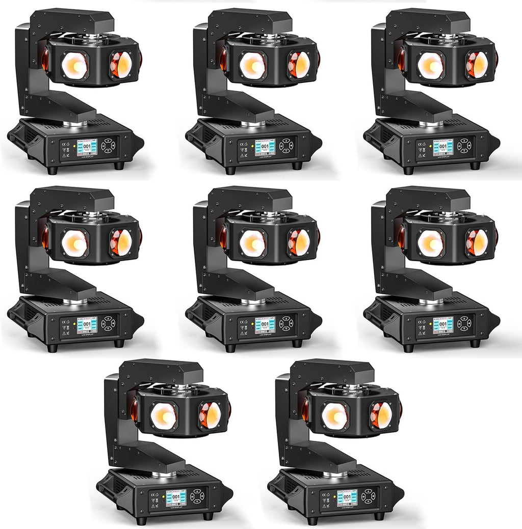 Moving Head DJ Lights, 6 x 40W RGBW Stage Lighting with 3-Axis Linkage, Z-Axis Infinite Rotation DMX & Sound Activated, DJ Lights Beam Spotlight, Perfect for DJ, Party, Wedding, Bar (8 Pack)