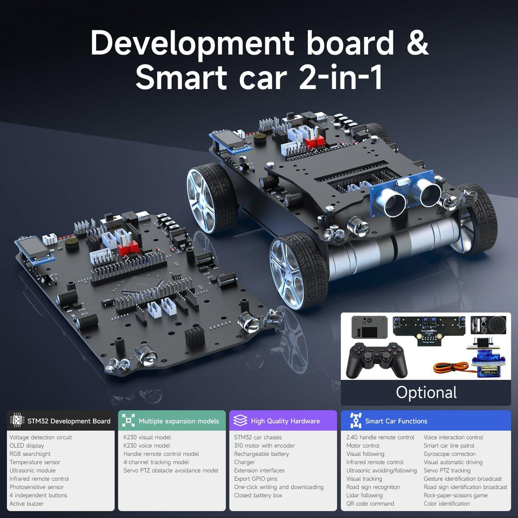 Yahboom STM32 Smart Car with Multifunctional Development 2in1 STM32F103ZET6 DIY Programming Electronics Project Ranging, Following, Line Patrol (Standard Kit)