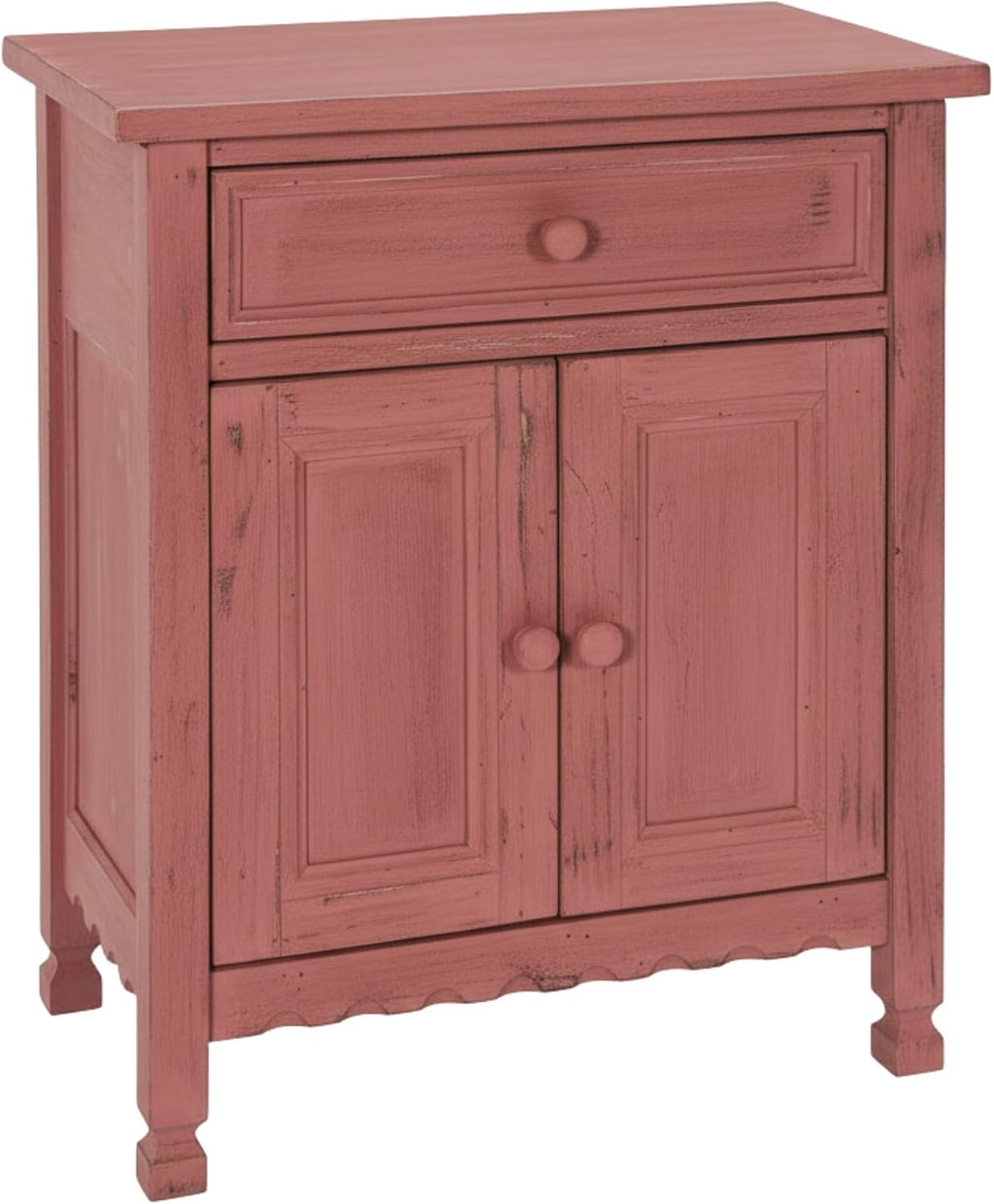 Alaterre Furniture Country Cottage Accent Cabinet with Drawer, Adjustable Shelf & 2 Doors – Rustic Farmhouse Sideboard Buffet Storage Cabinet for Living Room, Dining Room or Entryway (Red Antique)