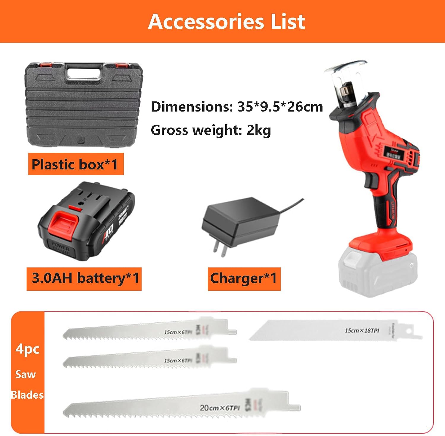 Electric Reciprocating Saws,Portable Battery-Powered Chainsaws,Electric Cordless Chainsaw with LED Lights,Outdoor Pruning Saw For Cutting Wood - With 12 Gloves,6AH