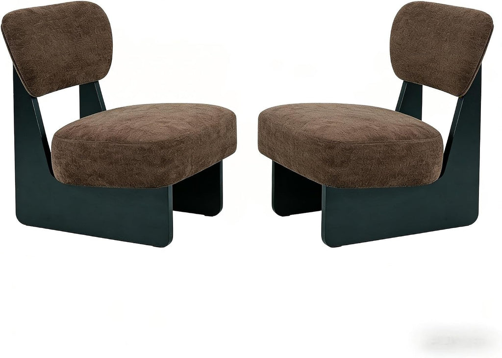 Christopher Knight Home Mores Low Profile Accent Chair Set of 2, Modern Living Room Armless Lounge Chair, Fabric Comfy Reading Chair for Bedroom, Wooden Frame and Thick Padded Seat, Black+Dark Brown