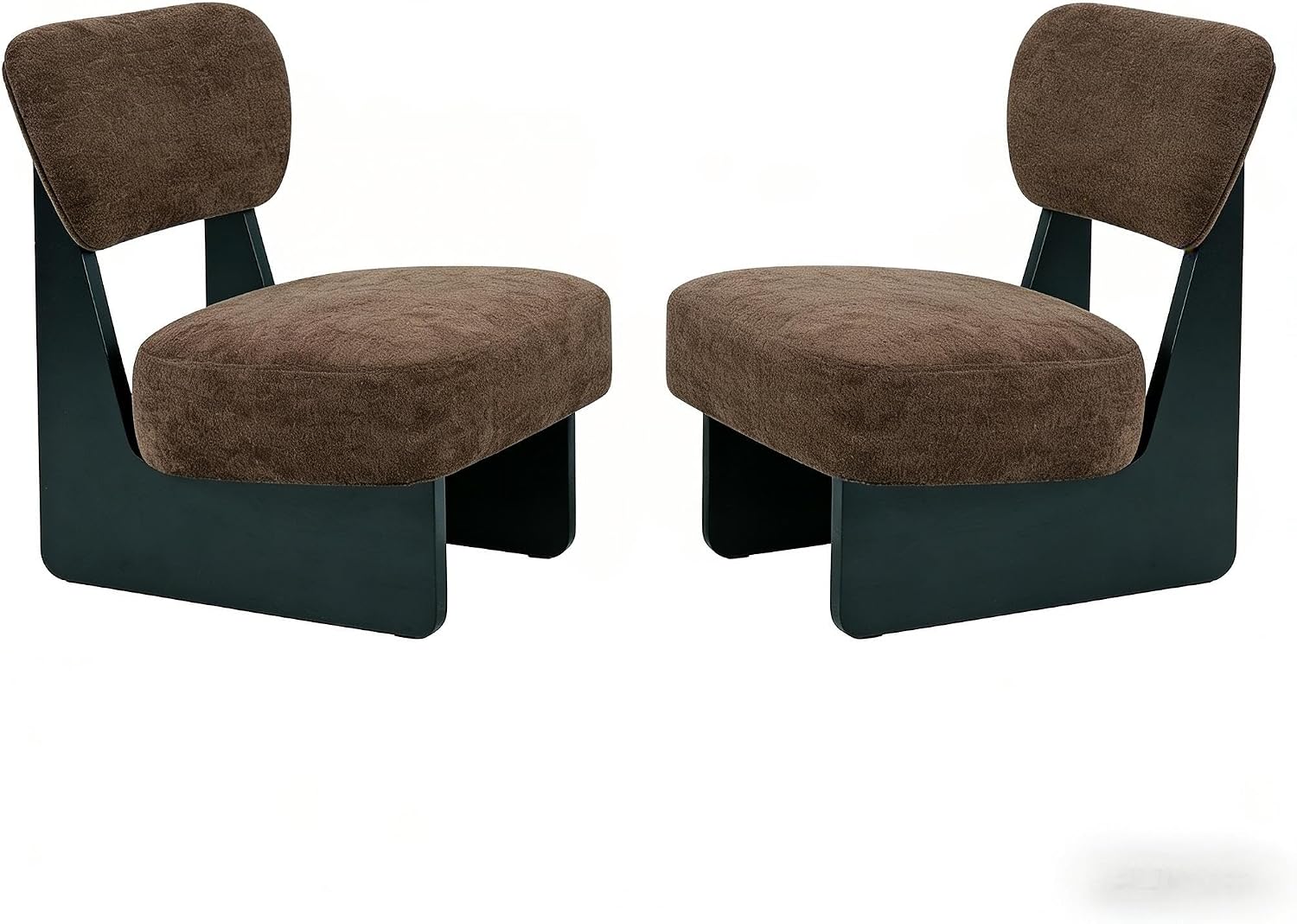 Christopher Knight Home Mores Low Profile Accent Chair Set of 2, Modern Living Room Armless Lounge Chair, Fabric Comfy Reading Chair for Bedroom, Wooden Frame and Thick Padded Seat, Black+Dark Brown
