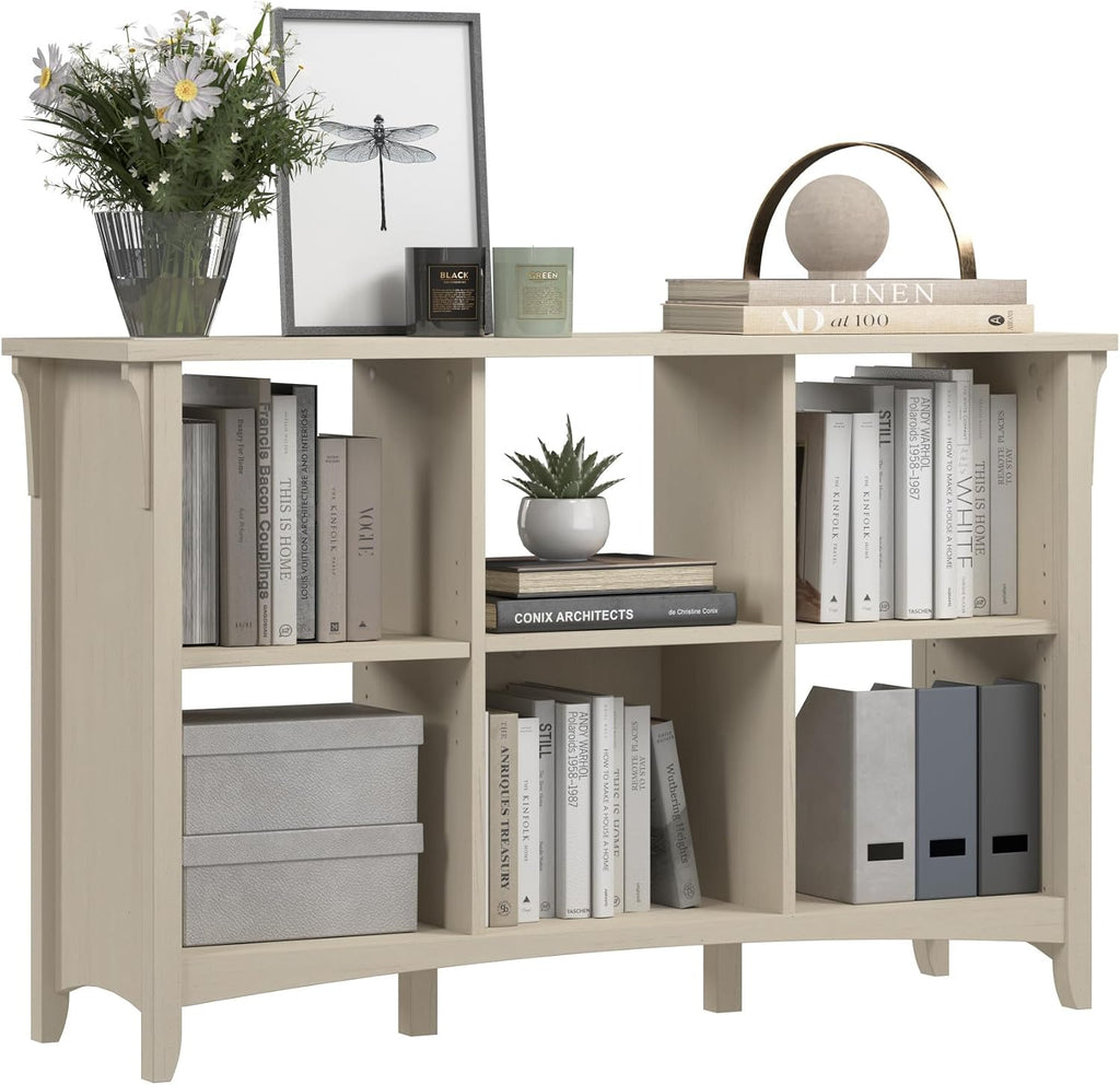 Bush Home Salinas 6 Cube Organizer in Antique White, Office Storage Solution, Home Organizer with Open Shelving, Compact Unit for Books and Supplies