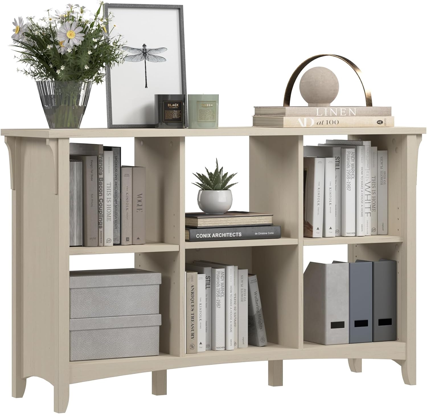 Bush Home Salinas 6 Cube Organizer in Antique White, Office Storage Solution, Home Organizer with Open Shelving, Compact Unit for Books and Supplies