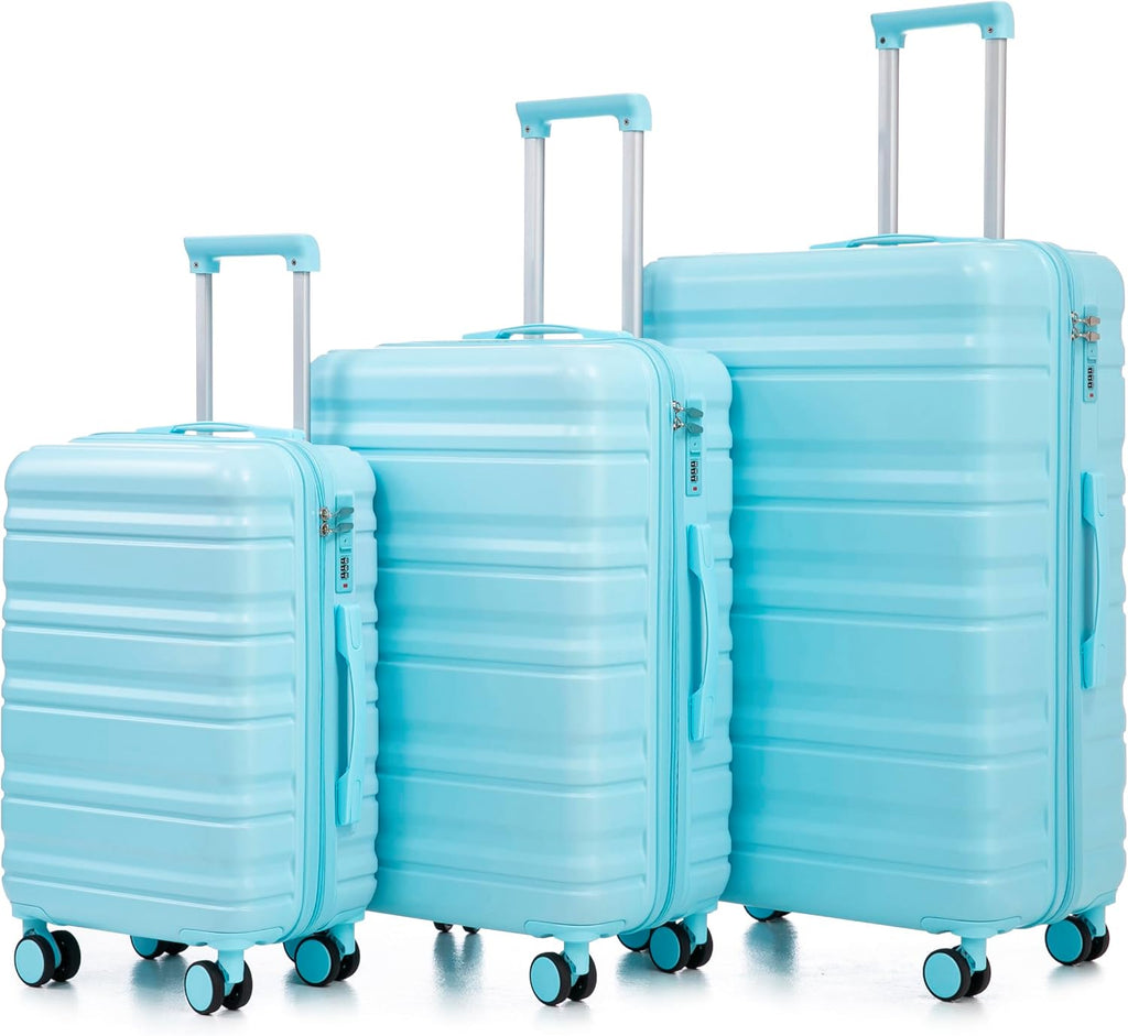 GDFStudio 20/24/28 Inch 3 Piece Luggage Set, ABS Hard Shell Spinner Suitcase with 360° Silent Wheels, Expandable Capacity,Combination Lock, Retractable Handle, Carry On & Checked Suitcases,Blue