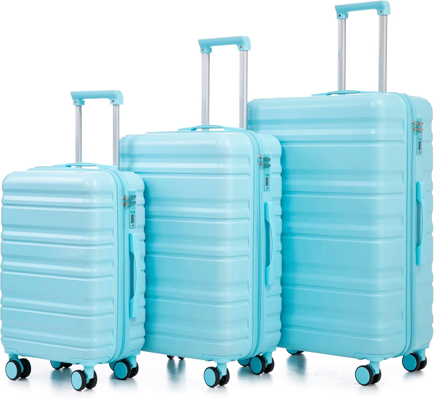 GDFStudio 20/24/28 Inch 3 Piece Luggage Set, ABS Hard Shell Spinner Suitcase with 360° Silent Wheels, Expandable Capacity,Combination Lock, Retractable Handle, Carry On & Checked Suitcases,Blue