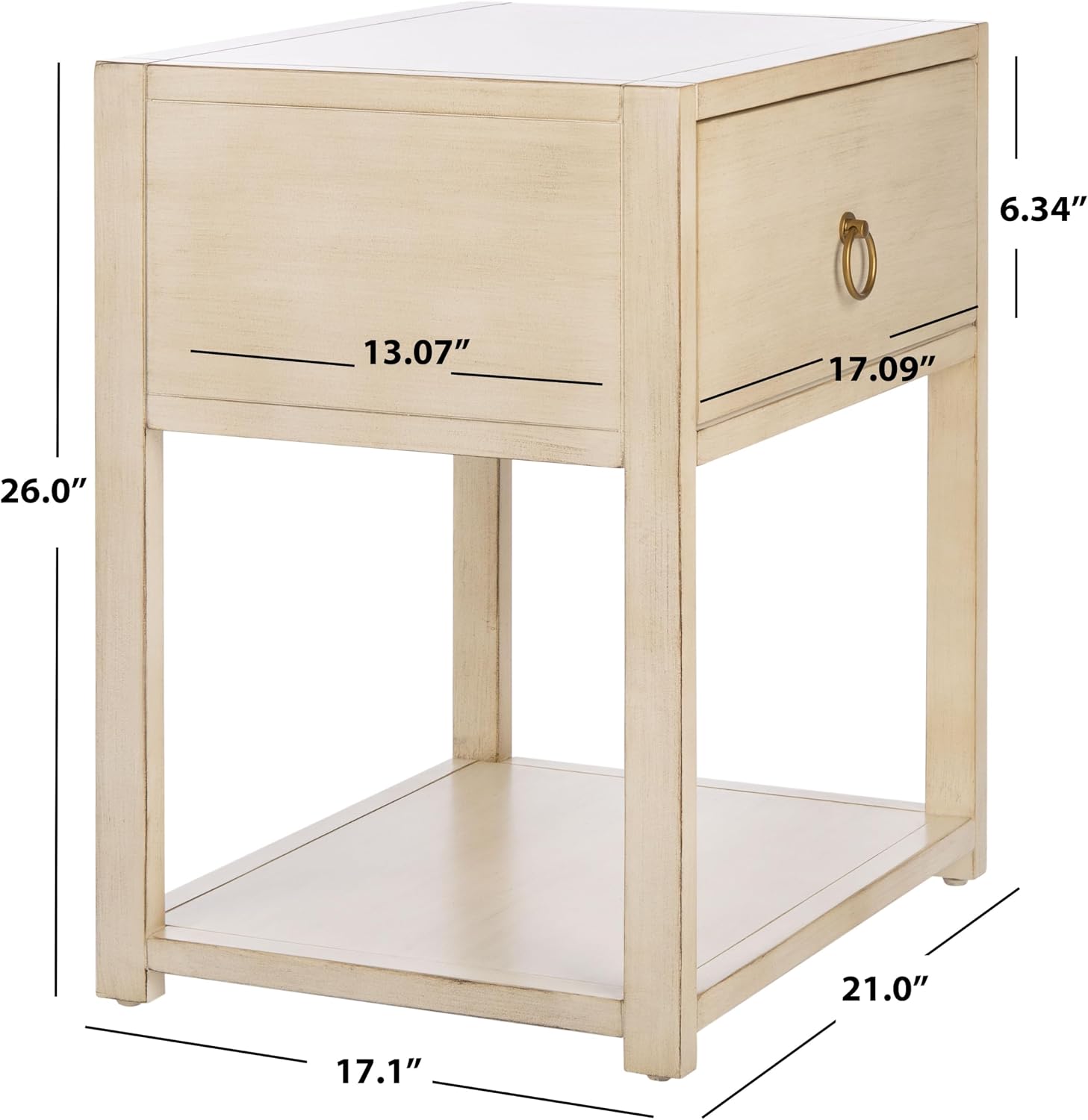 SAFAVIEH Furniture - Sadie 1-Drawer Nightstand - Antique & White - Wood - Glam Gold Hardware Design - Ideal for Bedroom, 21'W x 17.2'D x 26'H - Fully Assembled (NST9201B)