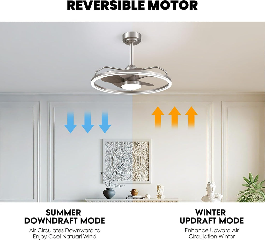 24 Inch Low Profile Ceiling Fans with Lights and Remote, 6-Speed Reversible Motor Flush Mount Modern Fandelier Ceiling Fan, App and Remote Control Dimmable LED Fan Light for Bedroom, Living Room
