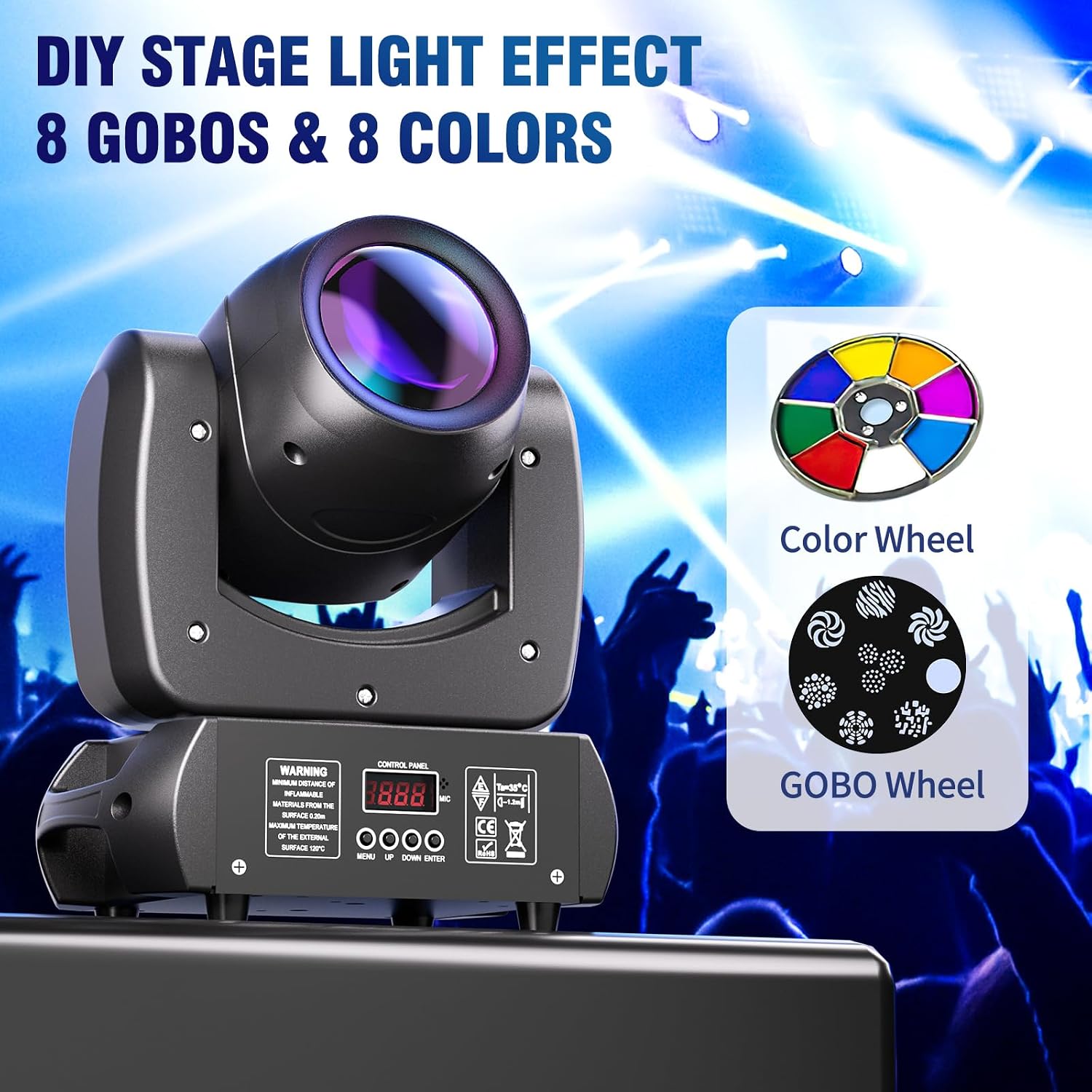 8-Pack HOLDLAMP 120W Moving Head DJ Lights,18-Facet Prism Stage Lighting 8 Gobos and 8 Colors Spotlight with DMX and Sound Activated Modes