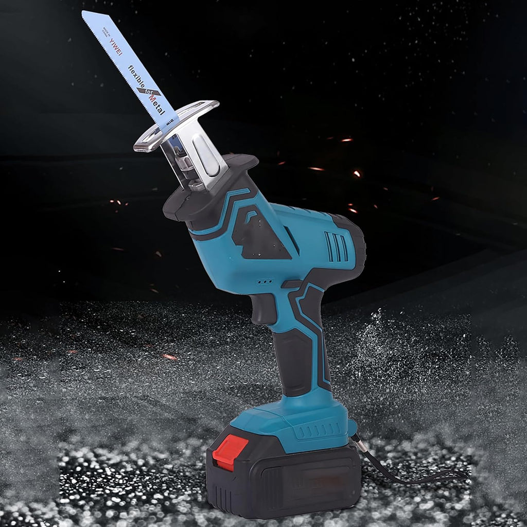 Cordless Reciprocating Saw - Portable Power Hand Saw, Quick Tool-Free Blade Change, With 1/2 Batteries And 2 Blade For Metal, Wood, Pvc Pipe Cutting (1 battery)