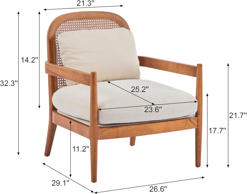 Christopher Knight Home Nadine Accent Chairs Set of 2, Wooden Club Chair, Rattan Open Back Armchair, Accent Reading Sofa Chair with Cushions, Club Chairs Set of 2 for Living Room Bedroom, Beige+Teak