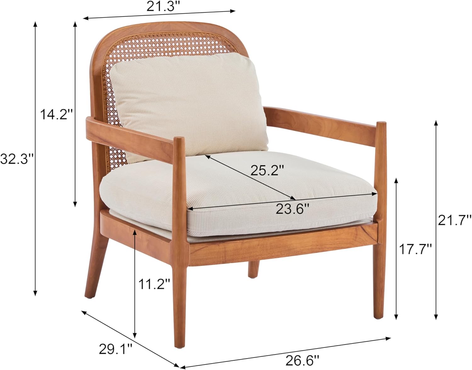Christopher Knight Home Nadine Accent Chairs Set of 2, Wooden Club Chair, Rattan Open Back Armchair, Accent Reading Sofa Chair with Cushions, Club Chairs Set of 2 for Living Room Bedroom, Beige+Teak