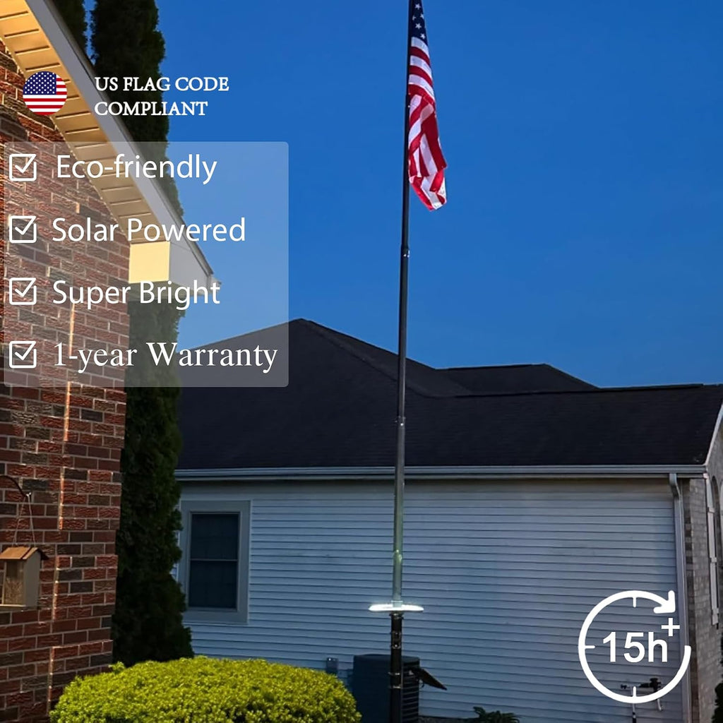 Flag Pole Light Solar Powered, 4640 Lumen Solar Flag Pole Light, Up to 15 Hrs 12000mAh Flag Light for Outdoor 15-40 Ft Flag Pole, Fits 2-6' Dia Flagpole, Dusk to Dawn, White