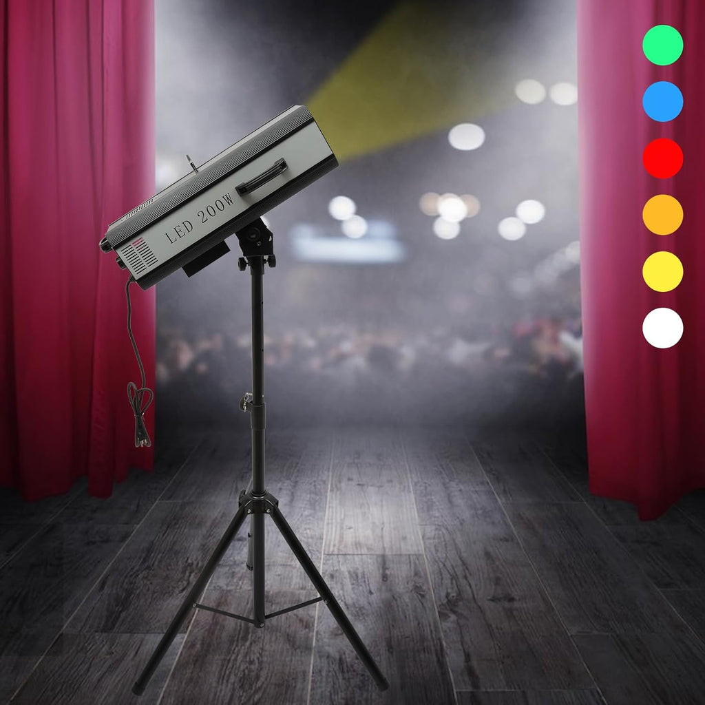 200w Led Follow Stage Spot Light with Stand, Multi-Color Stage Spotlight, Stage Spot Light, Manual Control Stagelight, Professional Performance Lights for Stage Theater Wedding Dj Performance