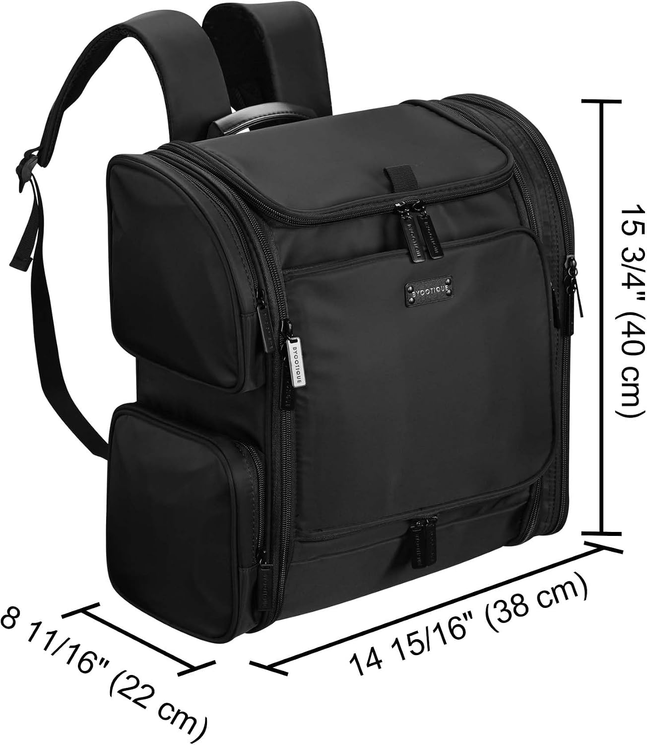 BYOOTIQUE Soft Sided Rolling Makeup Train Case Travel Backpack For Hair Stylist Tools Curling Iron Straightener Salon Barber Shop, Black