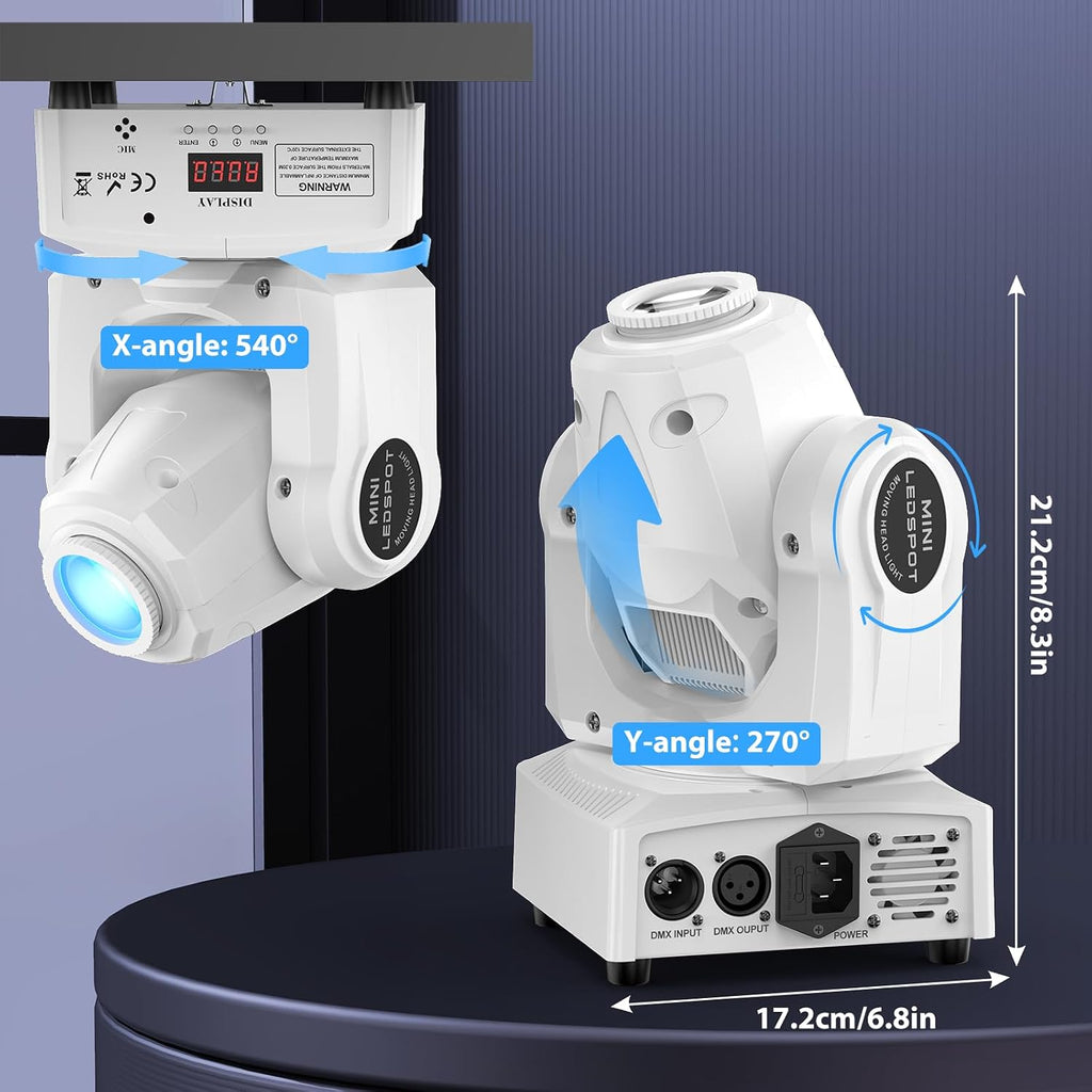 U`King 60W Moving Head Lights, White Moving LED DJ Lights RGBW Stage Light with Remote 8 GOBO 8 Colors Spotlight by DMX 512 Controlled 9/11 Channel for Church KTV Club Concert Party Wedding(8PCS)