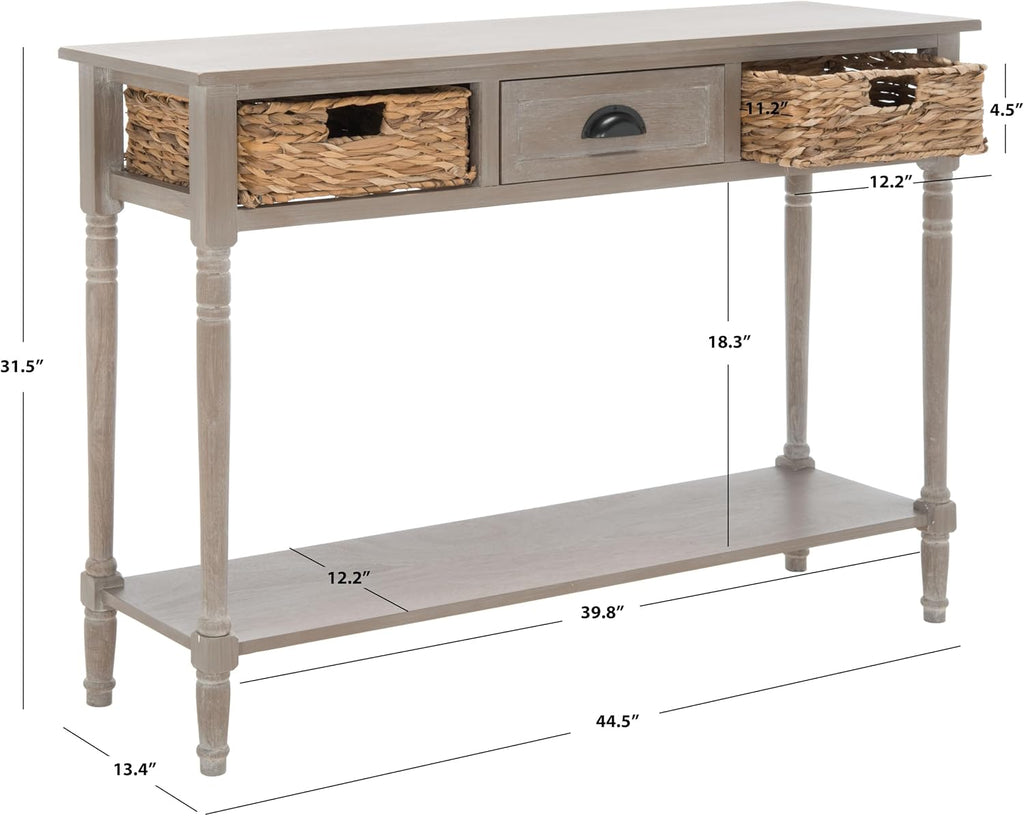 SAFAVIEH Home Collection – Christa White Wash Console Table with Rattan Drawers & Shelf, Coastal Cottage Storage Console, Vintage Design (AMH5737E)