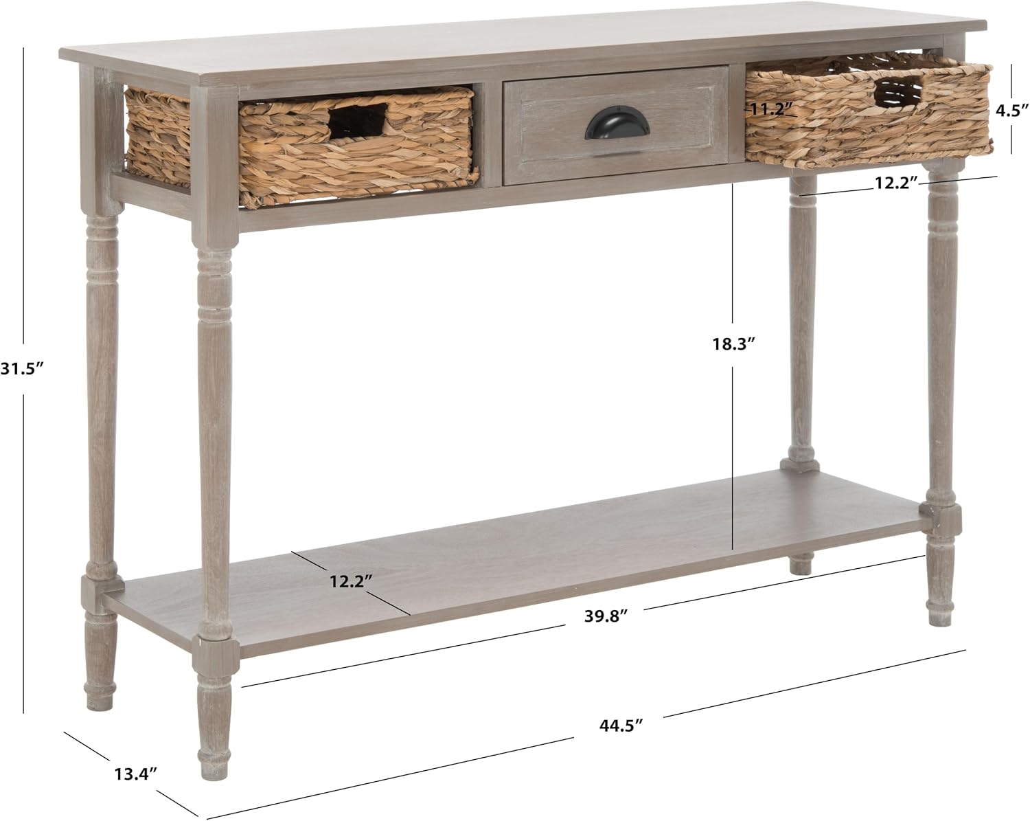 SAFAVIEH Home Collection – Christa White Wash Console Table with Rattan Drawers & Shelf, Coastal Cottage Storage Console, Vintage Design (AMH5737E)