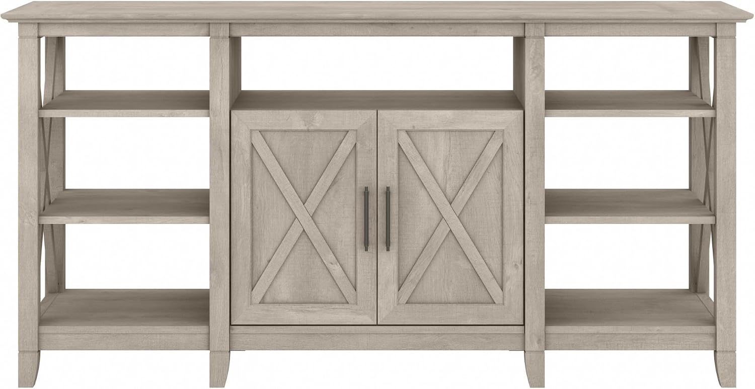 Bush Home Key West Tall TV Stand for 65 Inch TV in Washed Gray, Farmhouse Entertainment Center with Storage