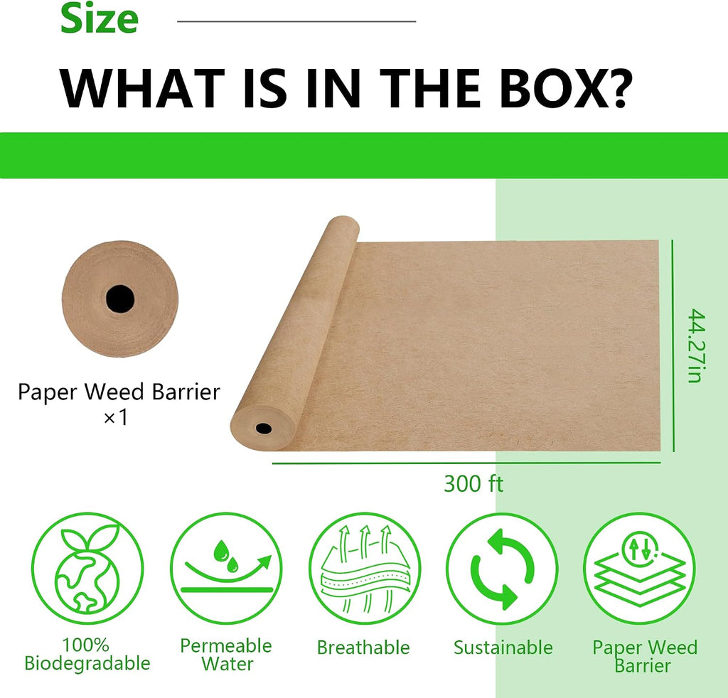 Biodegradable Weed Barrier, Heavy Duty Garden Paper Weed Biodegradable Landscape Fabric Paper Weed Barrier Paper Mulch Rolls for Weeds, Paper Mulch Rolls Garden Paper for Outdoor Garden Lawn (4x300ft)