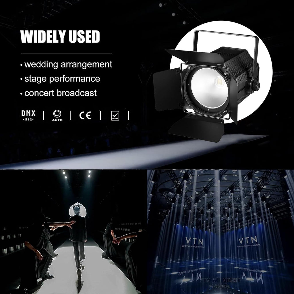 COB Stage Lights with Barn Doors, COB Par Light 200W LED 3500~7500K Warm White & White, DMX512 Master-Slave Sound DJ Lighting Spotlight Fresnel for Church Concert Wedding (2-Colors Style, 2)